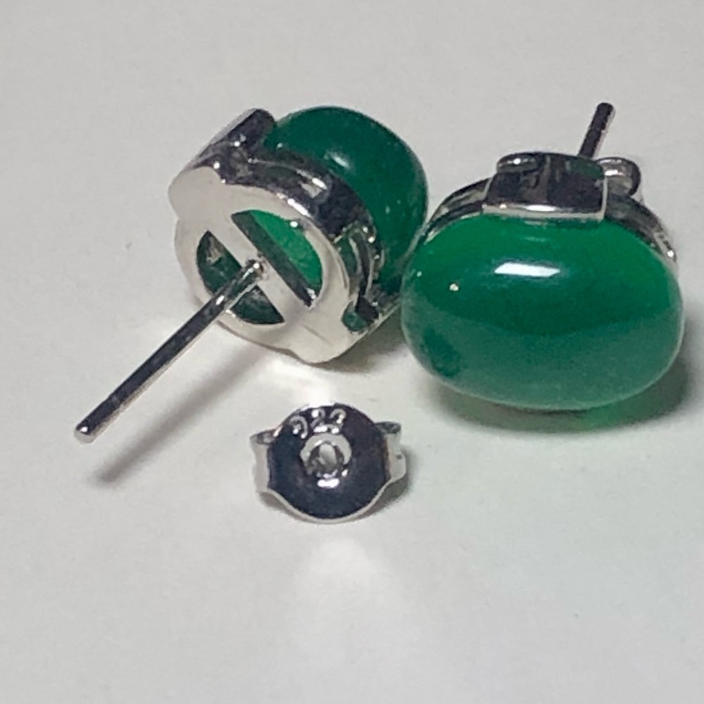 Oval Jade 925 Sterling Silver Stud Post Back Earrings